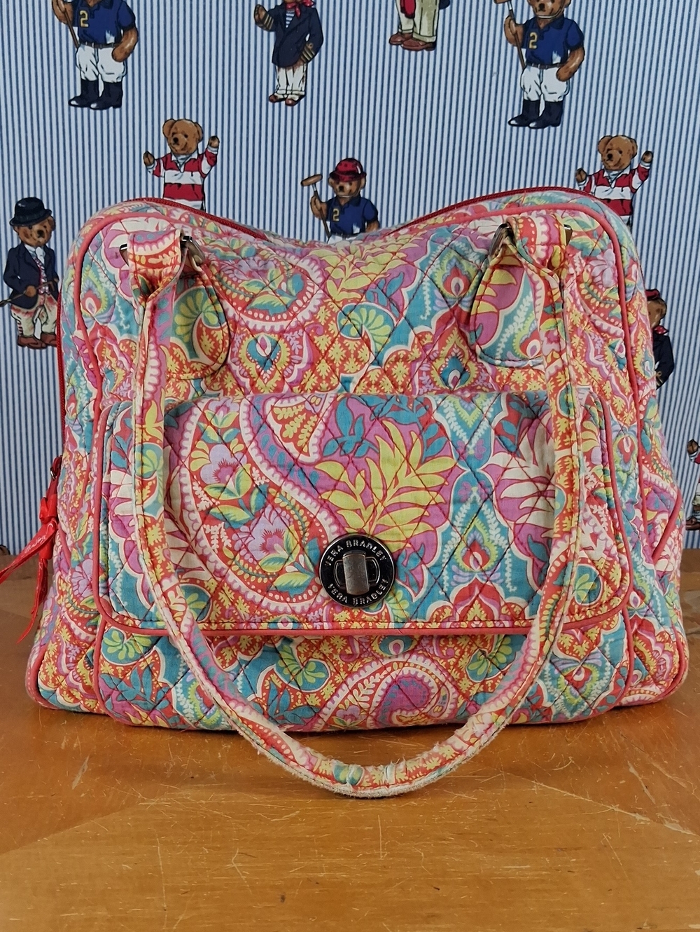 Vera Bradley Turnlock Satchel Double Strap Shoulder Bag Floral Paisley Print Med